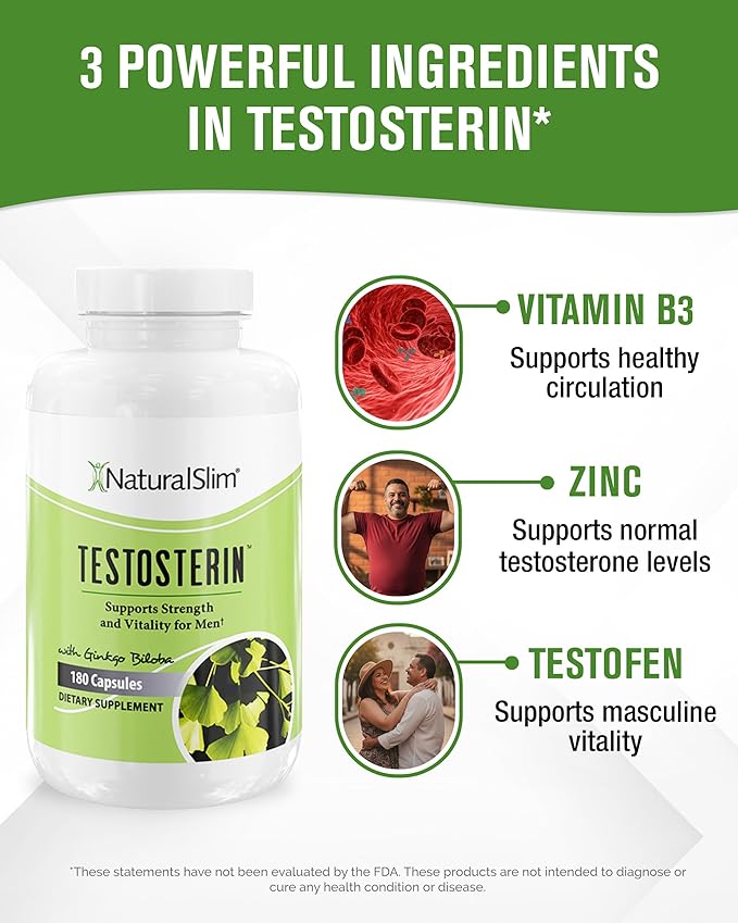 NaturalSlim Testosterin – Testosterone Multivitamin Supplement for Men | Muscle, Endurance & Vitality Support