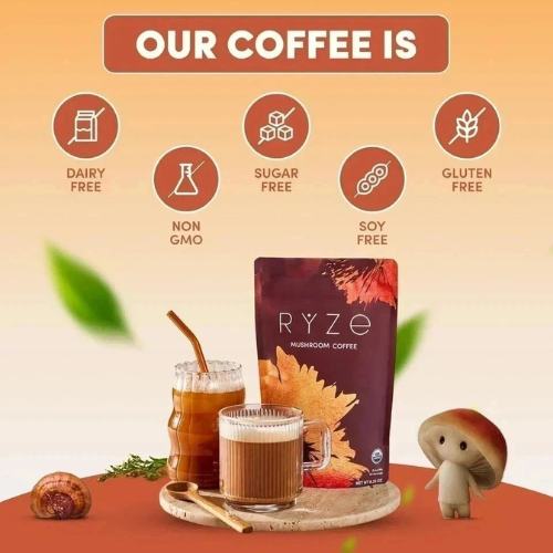 1Pack Organic Rýze Mushroom Coffee 30 Servings Instant Coffee