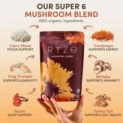 1Pack Organic Rýze Mushroom Coffee 30 Servings Instant Coffee