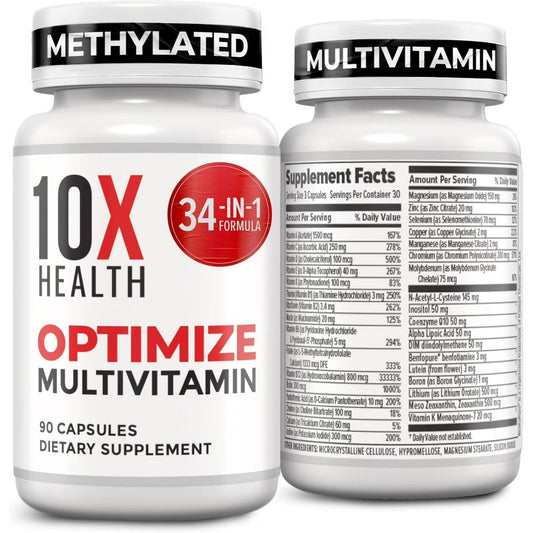 10X Health Optimize Multivitamin – Methylated Formula for Energy, Immunity & Overall Health, 90 Capsules