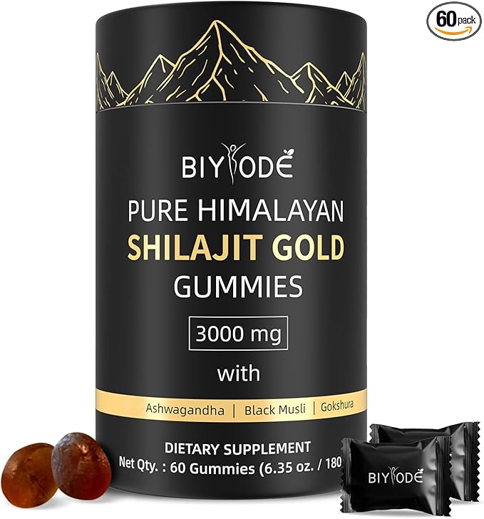 BIYODE Shilajit Gums – Pure Himalayan Shilajit with Ashwagandha & Fulvic Acid | 85 Micronutrients | Sugar-Free